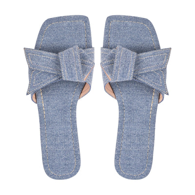 Denim Square Toe Sandals Flats