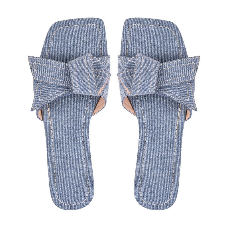 Denim Square Toe Sandals Flats