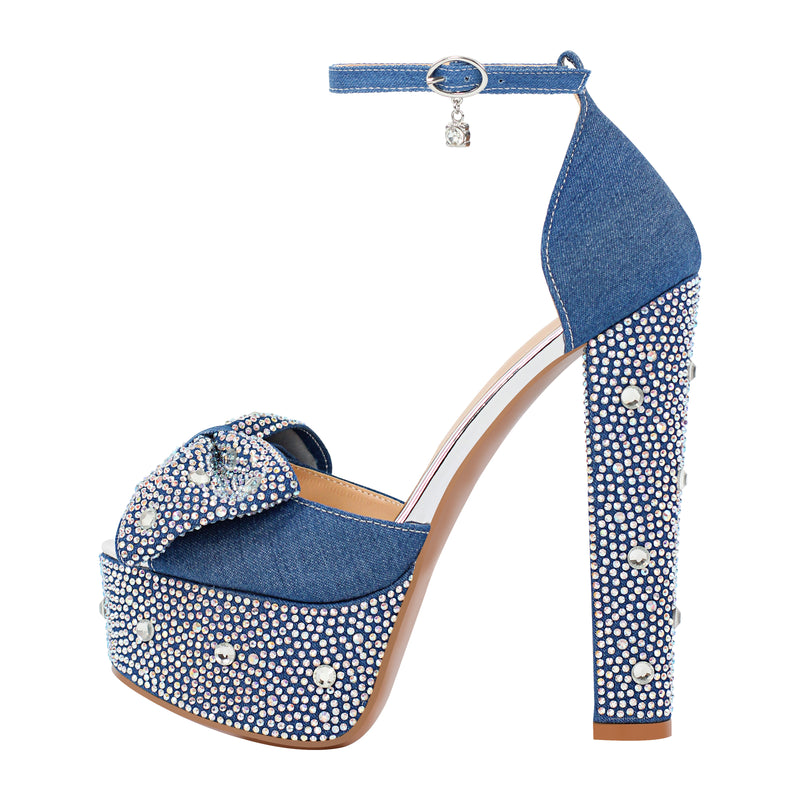 Rhinestone Bow Peep Toe High Heel Sandals – Onlymaker