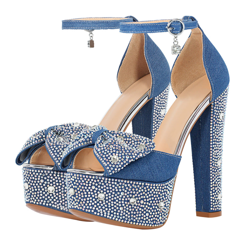 Rhinestone Bow Peep Toe High Heel Sandals