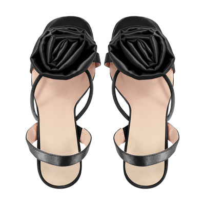 Round Toe Stiletto Slingback Flower Sandals