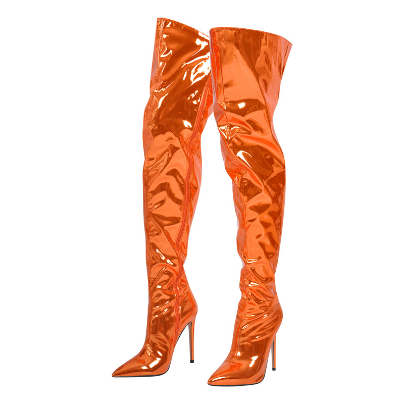 Metallic Pointed Toe Stiletto Over The Knee Boots