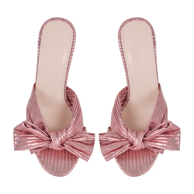 Round Toe Chunky Heel Bow Sandals Mules
