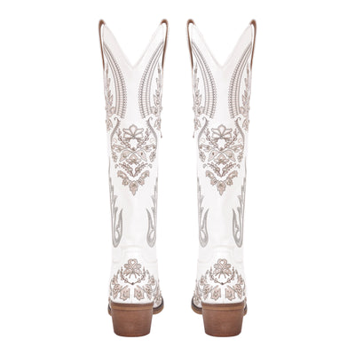 Embroidery Rhinestone Chunky Heel Thigh High Boots