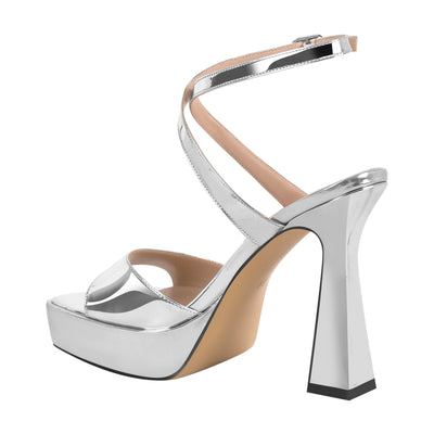 Square Toe Ankle Strap Silver Sandals