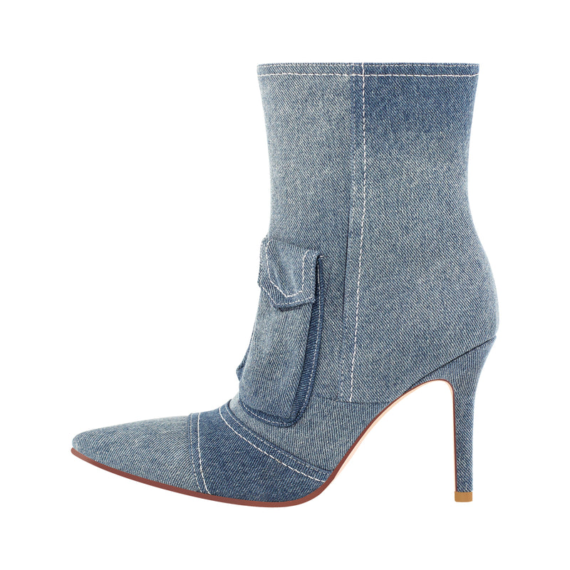 Denim Pointed Toe Zipper Stiletto Ankle Boots
