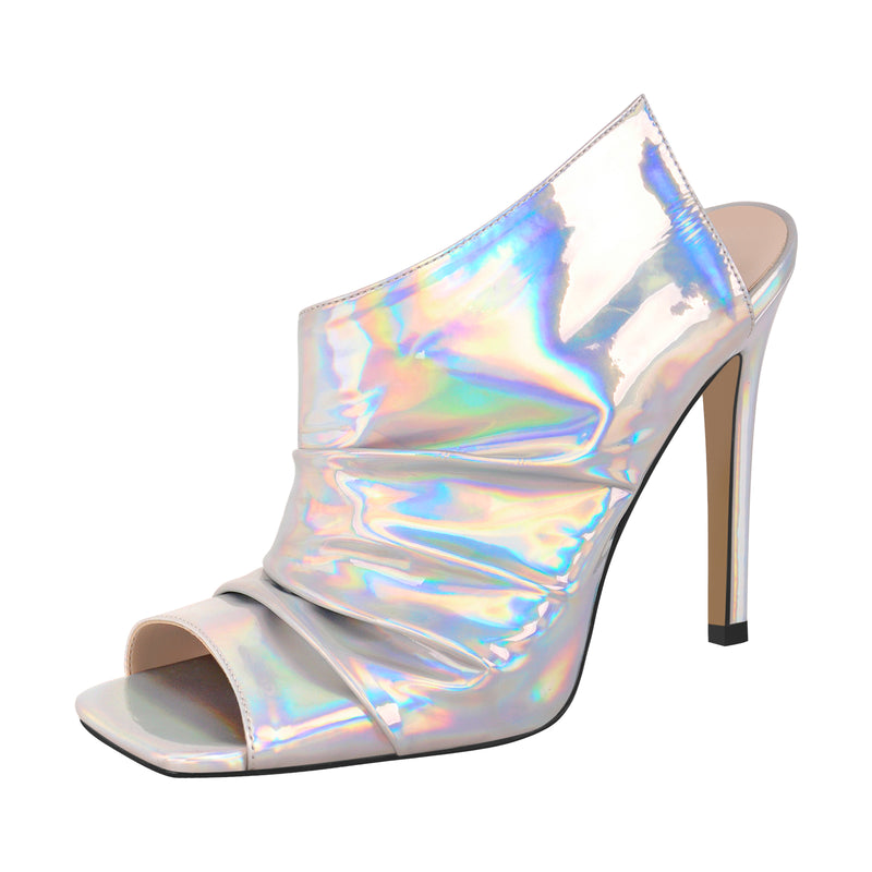 Holographic Square Toe Stiletto Shiny Sandals