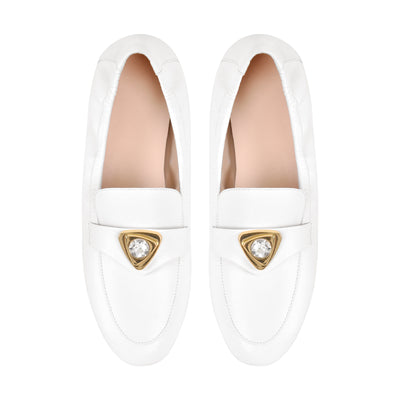 White Round Toe Leather Flats