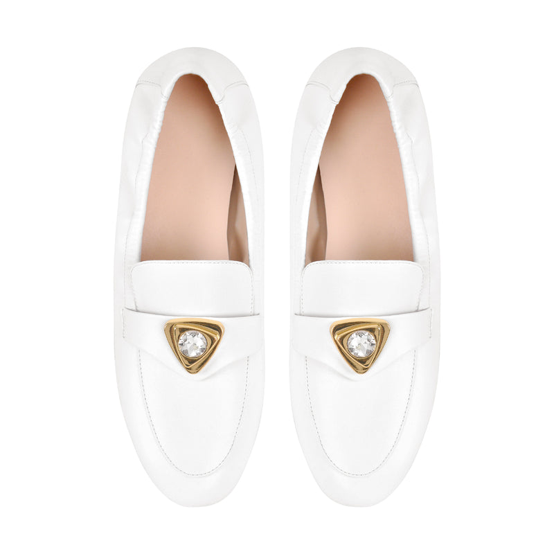 White Round Toe Leather Flats