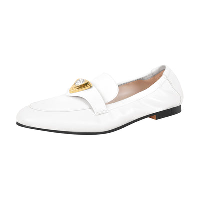 White Round Toe Leather Flats