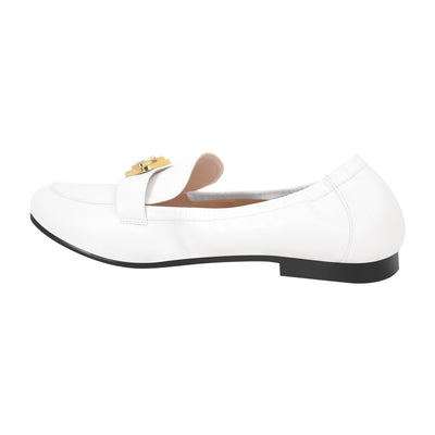 White Round Toe Leather Flats