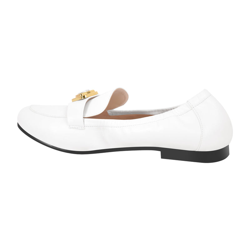 White Round Toe Leather Flats