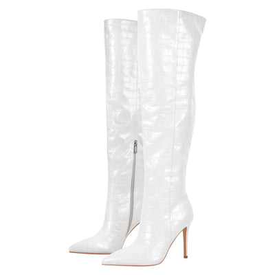 Stone Print Pointed Toe Stiletto Thigh High Boots