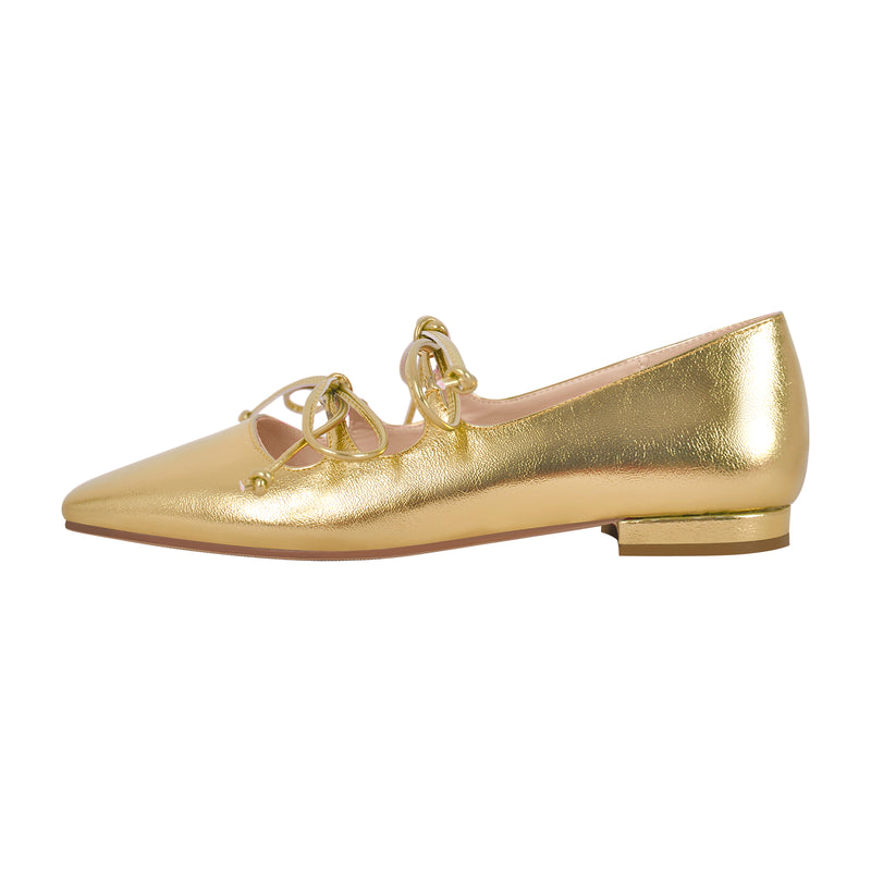 Square Toe Bow Strap Metallic Flats – Onlymaker