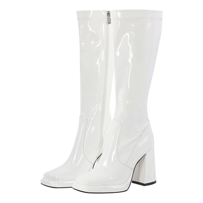 Platform Square Toe Chunky Heel Knee High Boots