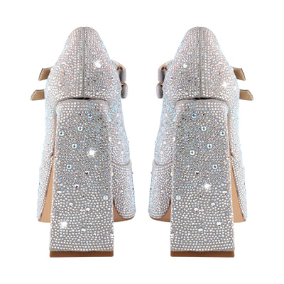 Platform Rhinestone Chunky Heel Mary Jane Pumps