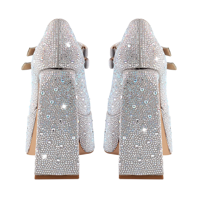 Platform Rhinestone Chunky Heel Mary Jane Pumps