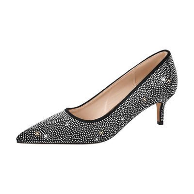 Rhinestone Pointed Toe Kitten Heel Pumps