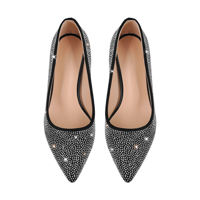 Rhinestone Pointed Toe Kitten Heel Pumps