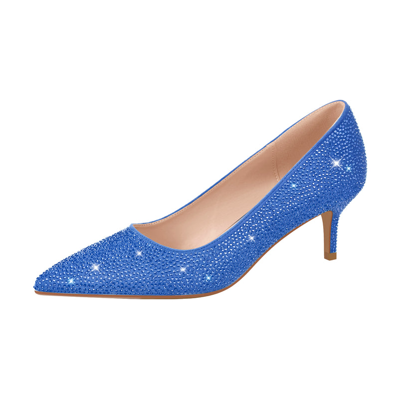 Rhinestone Pointed Toe Kitten Heel Pumps