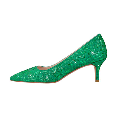 Rhinestone Pointed Toe Kitten Heel Pumps