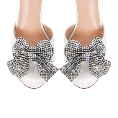 Rhinestone Bow Platform Chunky Heel Mary Jane Pumps