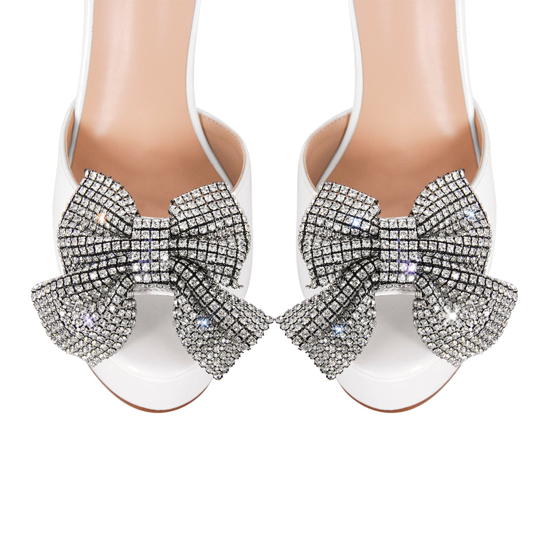 Rhinestone Bow Platform Chunky Heel Mary Jane Pumps