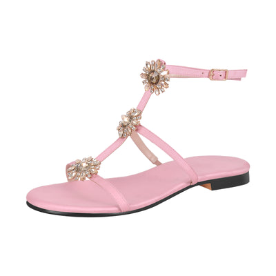 Pink Round Toe Ankle Strap Flats