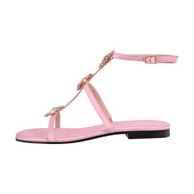 Pink Round Toe Ankle Strap Flats