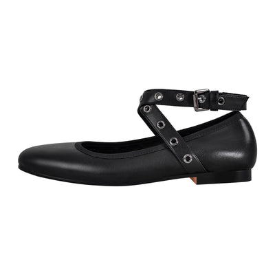Round Toe Buckle Strap Flats