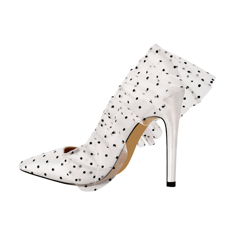 Polka Dots Pointed Toe Lace High Heel Pumps
