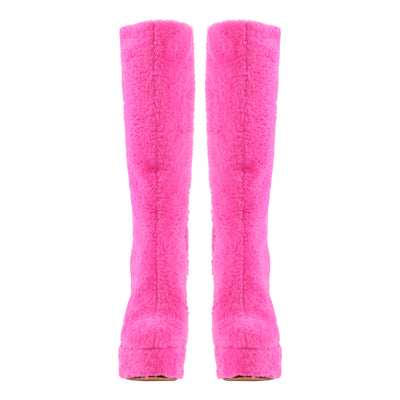 Pink Fur Platform High Heels Boots