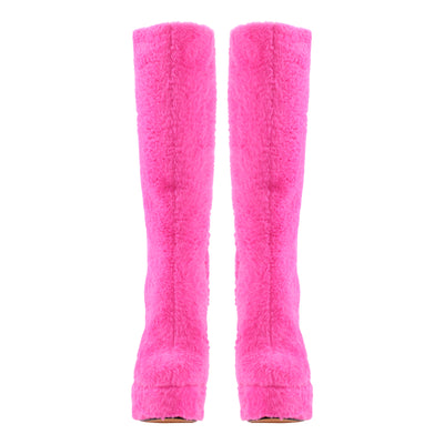 Pink Fur Platform High Heels Boots