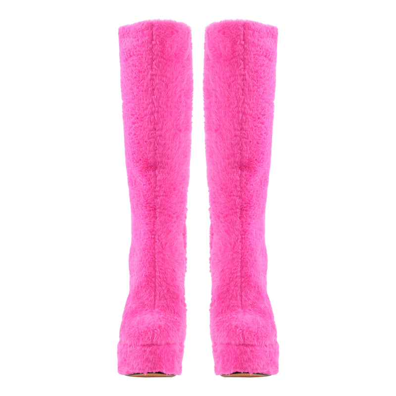 Pink Fur Platform High Heels Boots