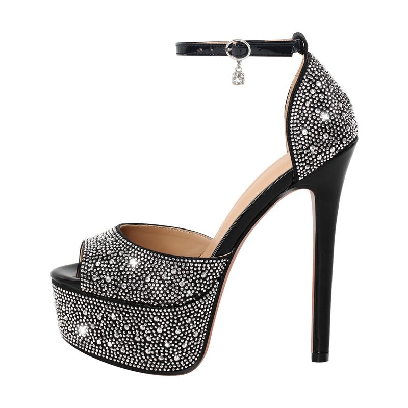 Rhinestone Peep Toe High Heel Platform Sandals