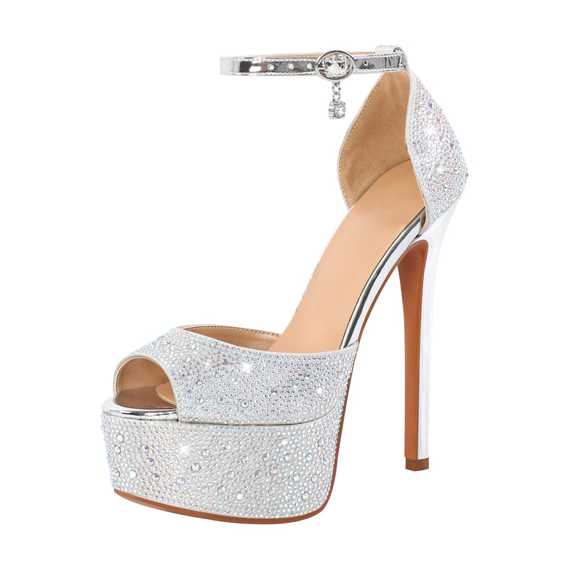 Rhinestone Peep Toe High Heel Platform Sandals