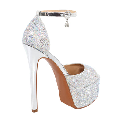 Rhinestone Peep Toe High Heel Platform Sandals