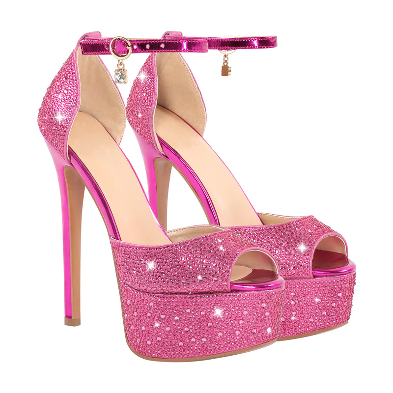 Rhinestone Peep Toe High Heel Platform Sandals