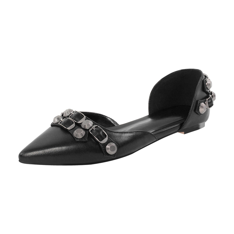 Pointed Toe Buckle Slip-on Flats