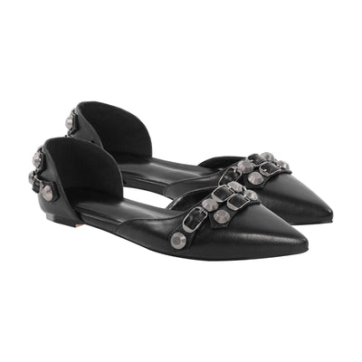Pointed Toe Buckle Slip-on Flats