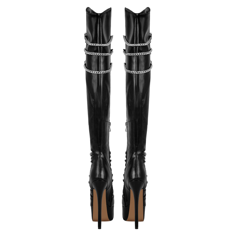 Chain Round Toe Platform Stilettos Over The Knee Boots