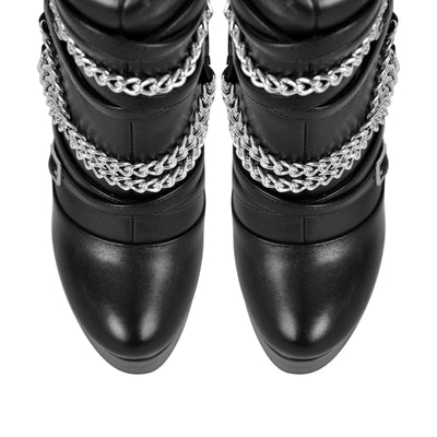 Chain Round Toe Platform Stilettos Over The Knee Boots