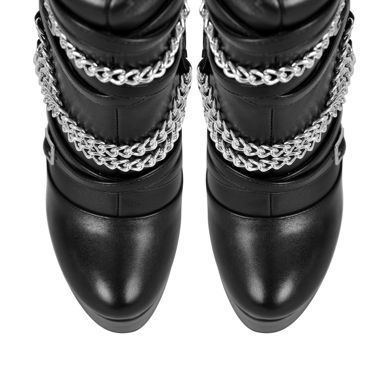 Chain Round Toe Platform Stilettos Over The Knee Boots