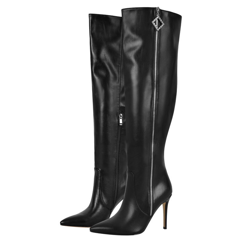 Pointed Toe Zipper Knee High Stilettos Boots