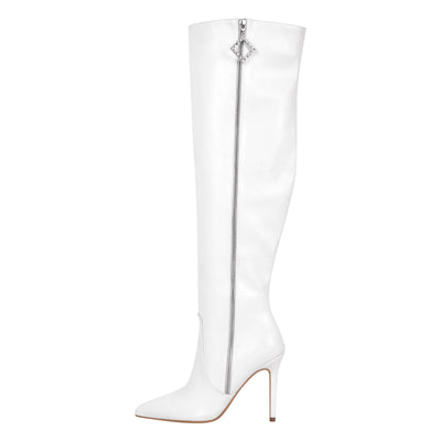 Pointed Toe Zipper Knee High Stilettos Boots