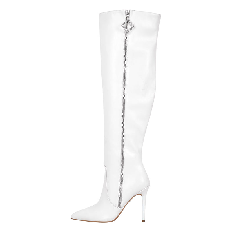 Pointed Toe Zipper Knee High Stilettos Boots