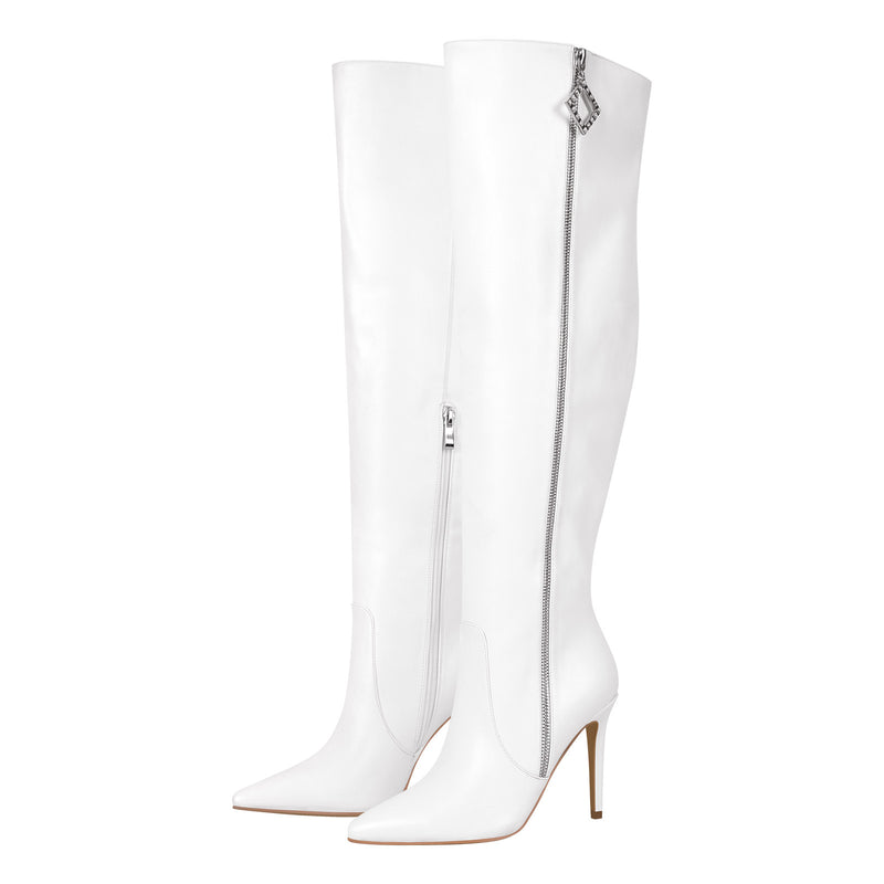 Pointed Toe Zipper Knee High Stilettos Boots