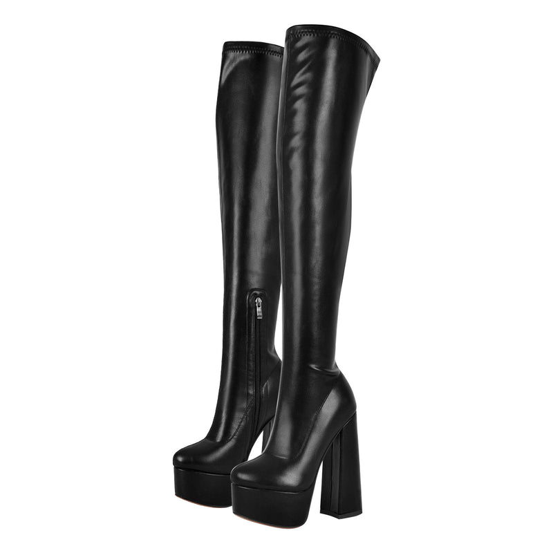 Platform Round Toe Chunky Heels Over The Knee Boots