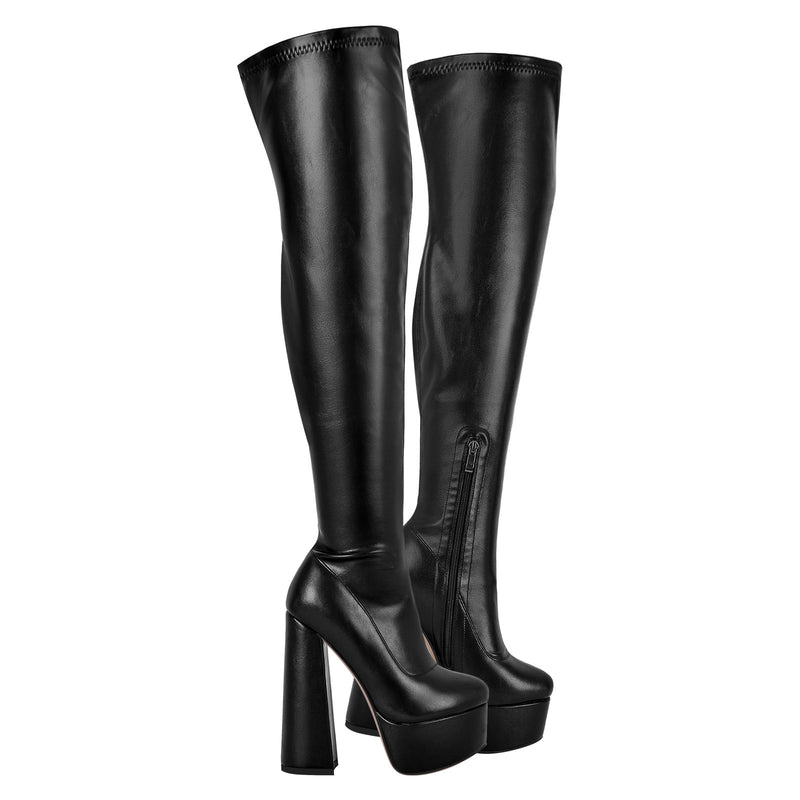 Platform Round Toe Chunky Heels Over The Knee Boots