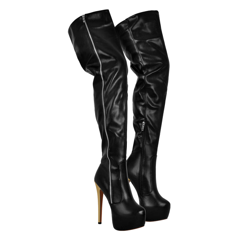 Black Side Zipper Stiletto Over The Knee Boots